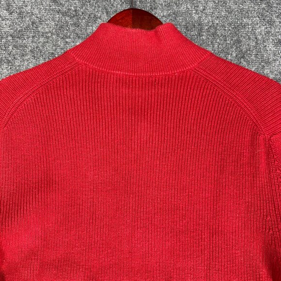 Banana Republic Sweater Mens Medium Red Cotton Mock Button Neck Ribbed Cuffs - Picture 7 of 7